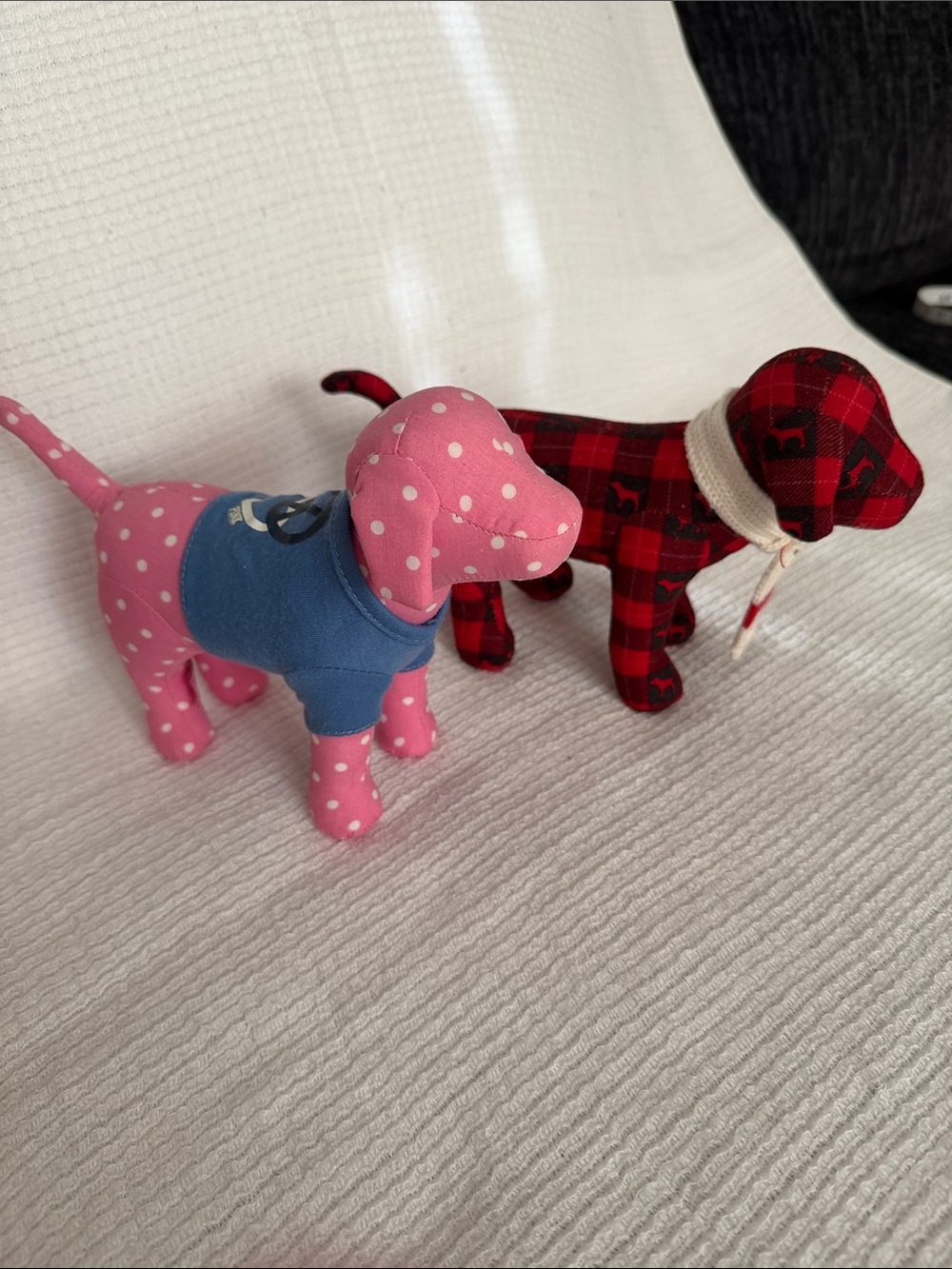 Pink Polka Dot Dog Plush with Blue Sweater - Brand: